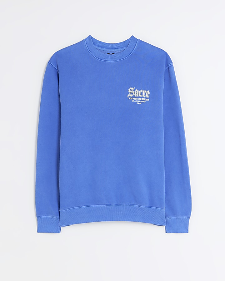 Washed blue regular fit graphic sweatshirt