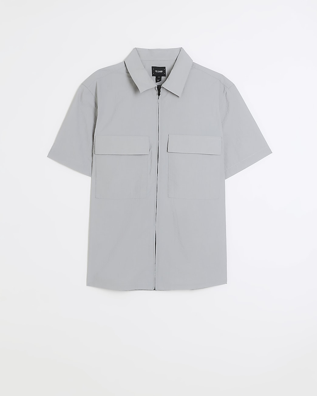 Grey regular fit utility zip up shirt