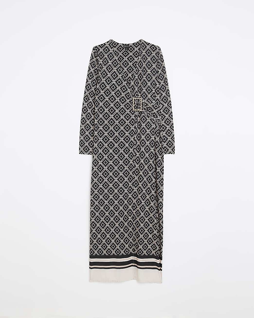 Petite black print wrap midi dress