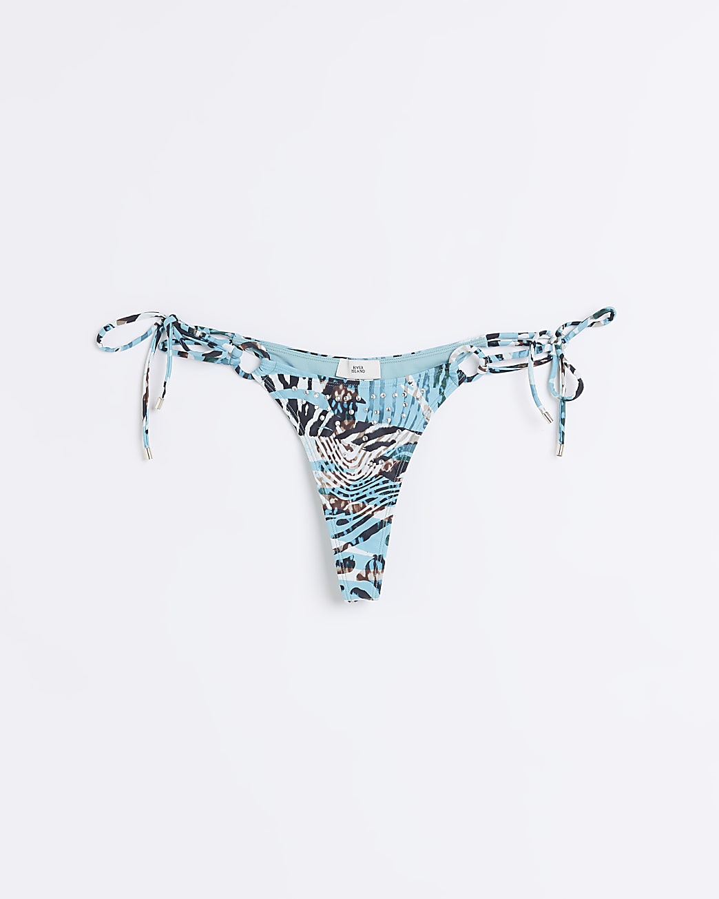 Blue animal print thong bikini bottoms