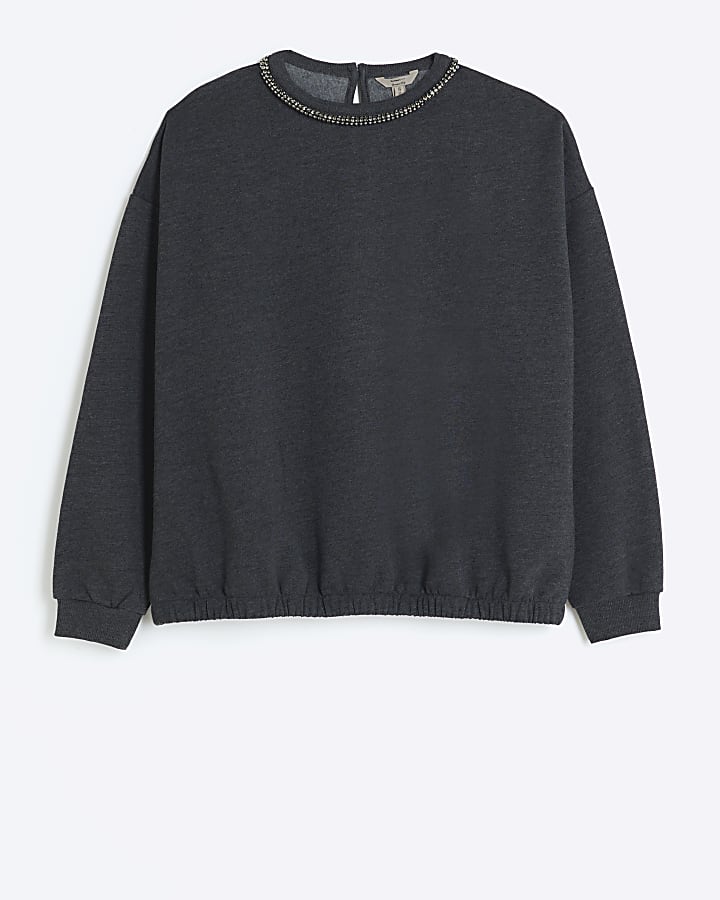 Navy diamante trim sweatshirt