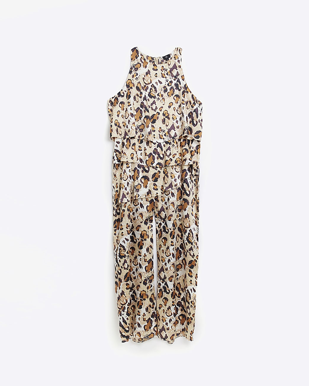 Plus beige animal print layered jumpsuit