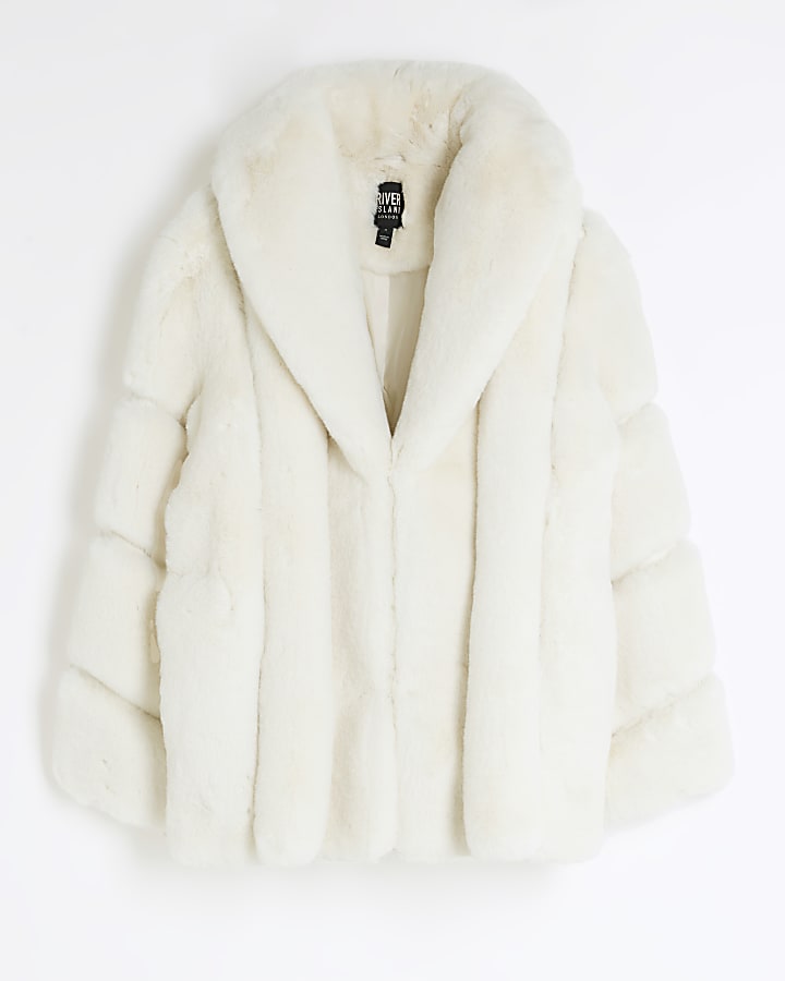 Cream panelled faux fur coat