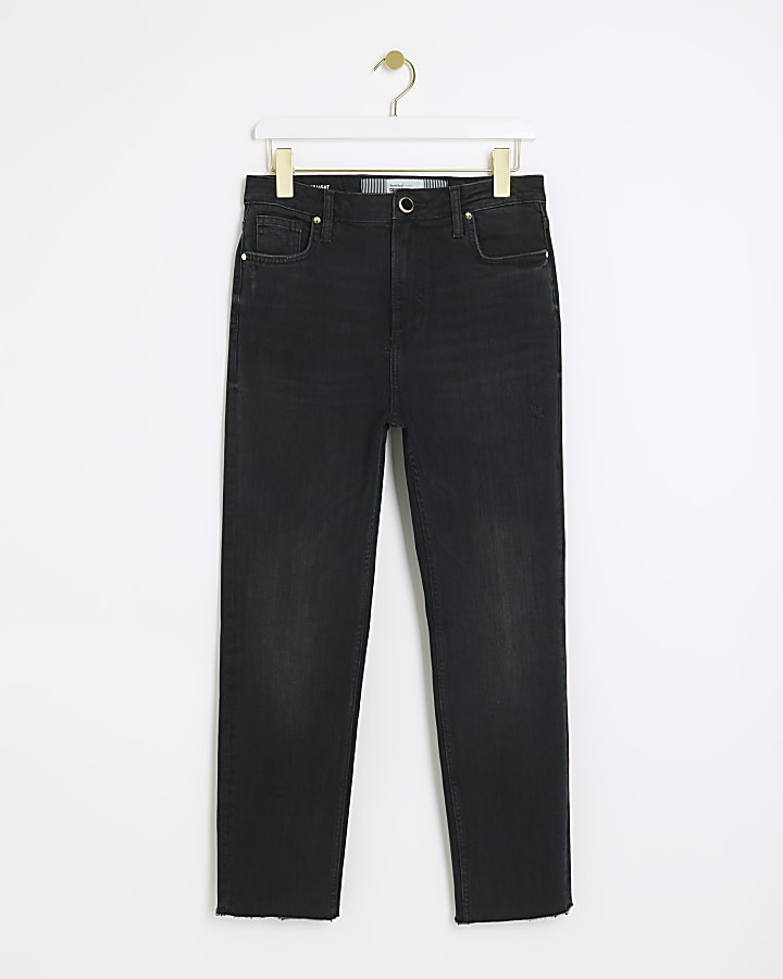 Black high waisted slim straight jeans