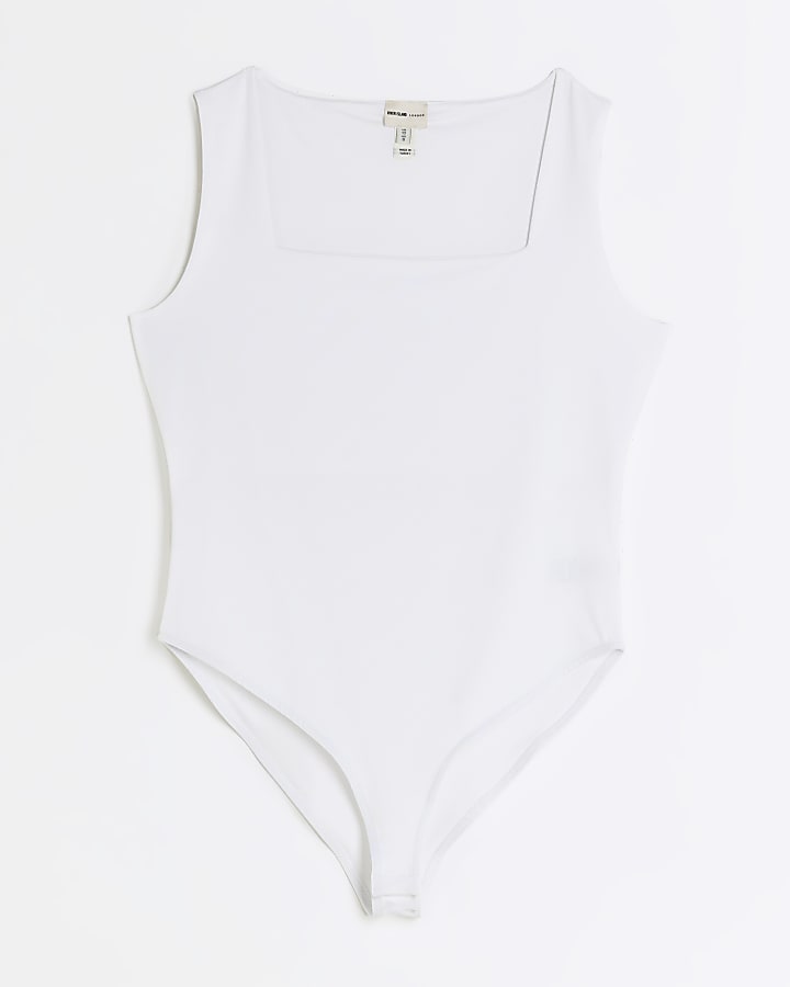 Petite white square neck bodysuit