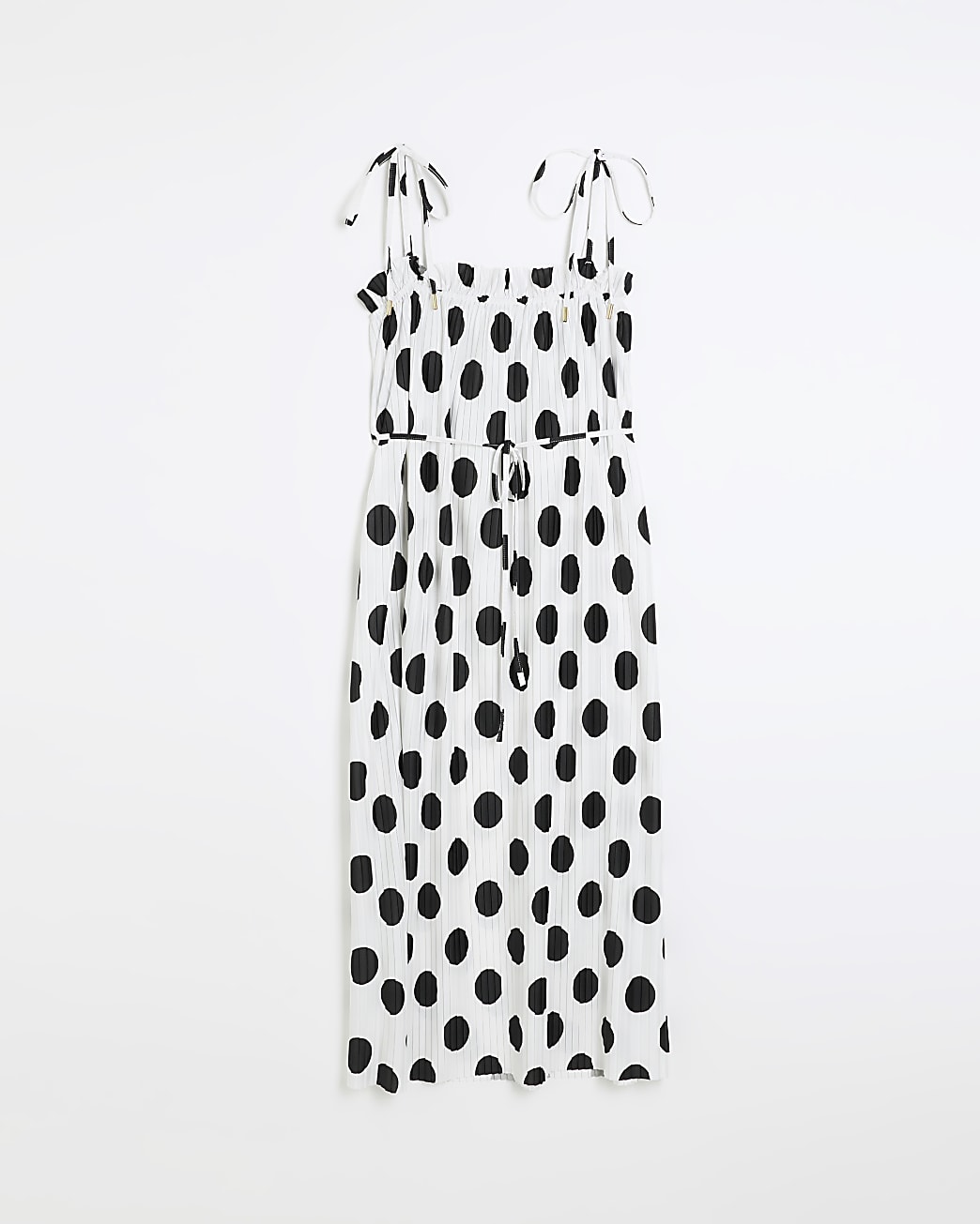 White spot pleated midi dress