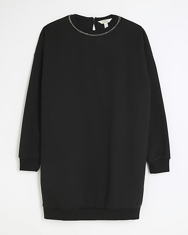 Black diamante trim sweatshirt mini dress
