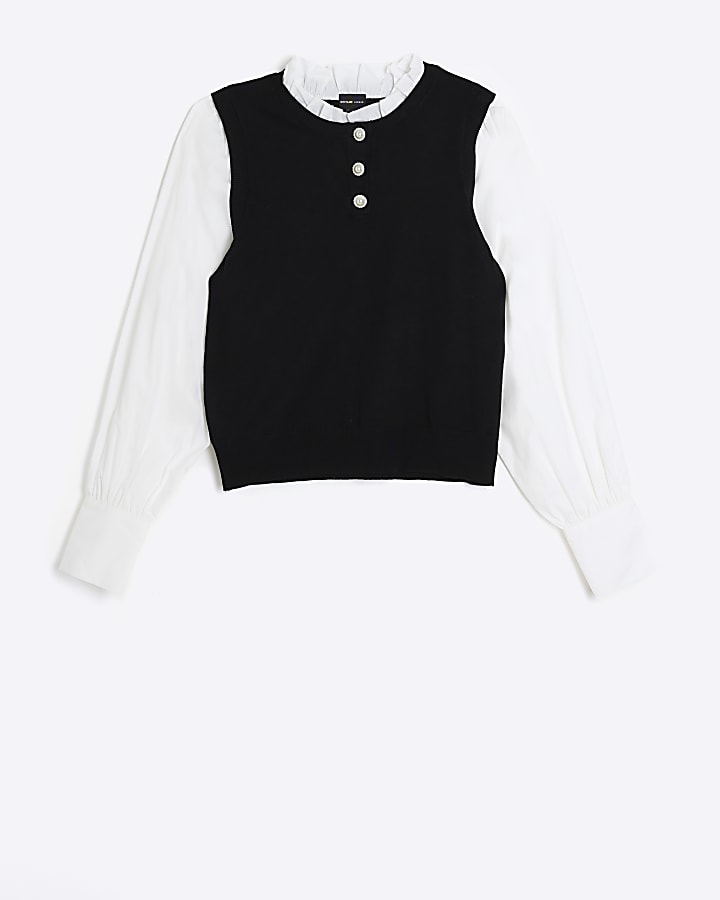 Black puff sleeve hybrid top