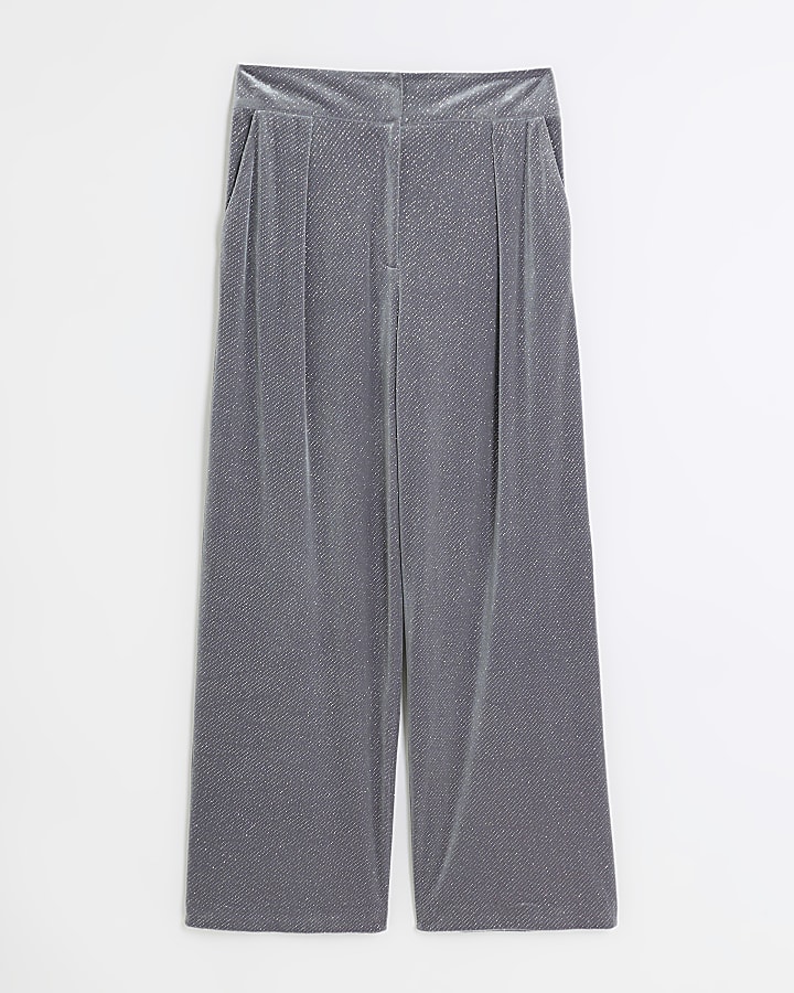 Grey velvet sparkle slim trousers