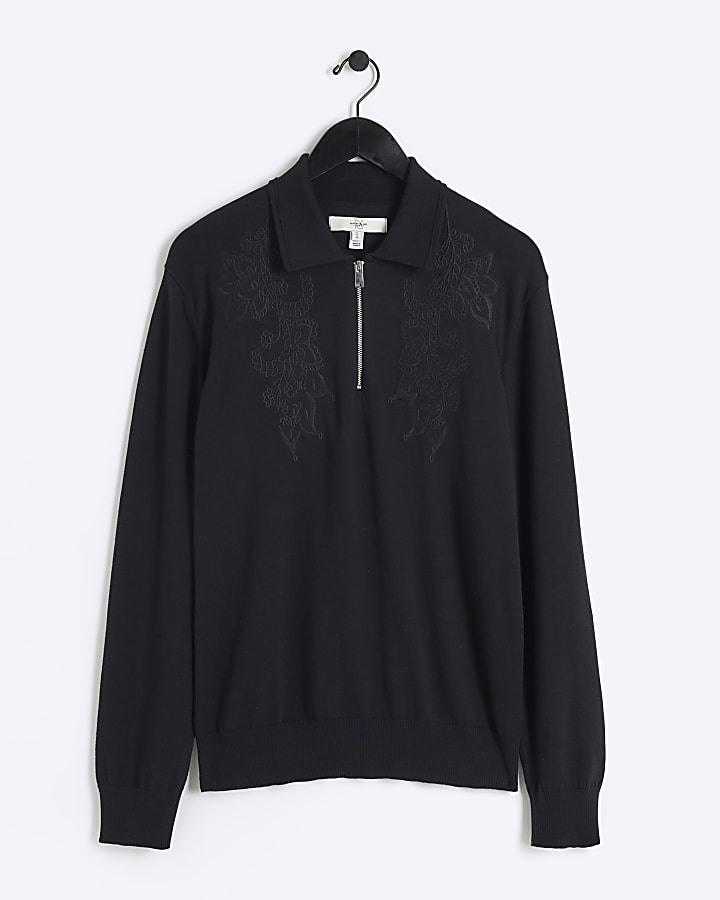 Black Slim Fit Embroidered Polo Shirt