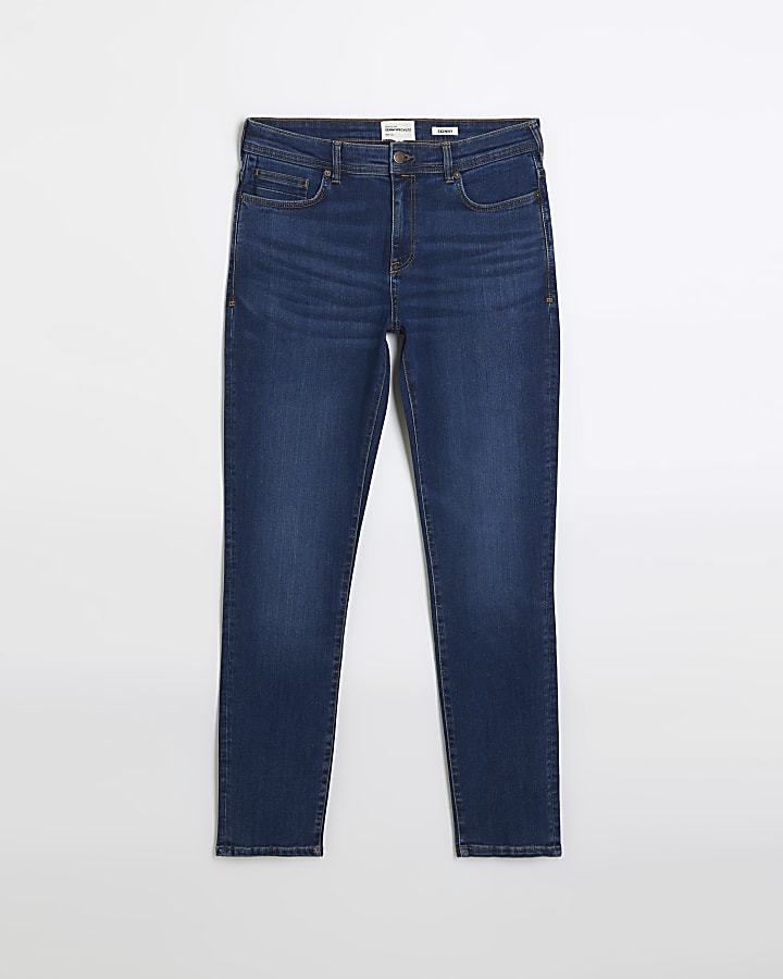 Washed dark blue skinny fit jeans