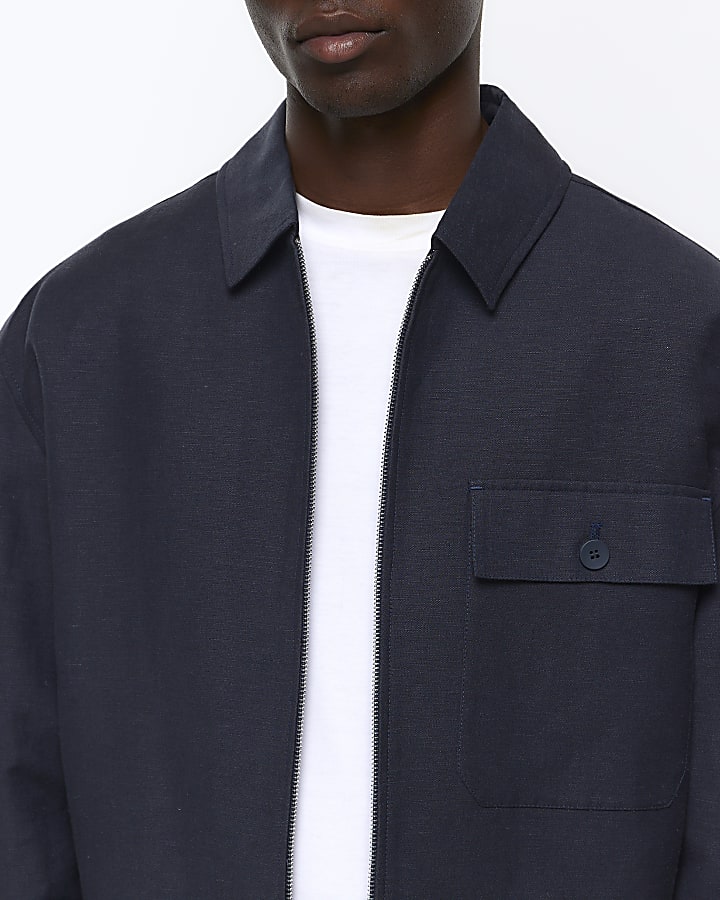 Grey slim fit linen blend Harrington jacket
