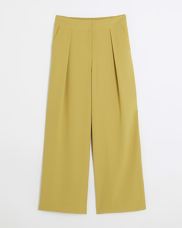 Yellow pleated wide leg trousers