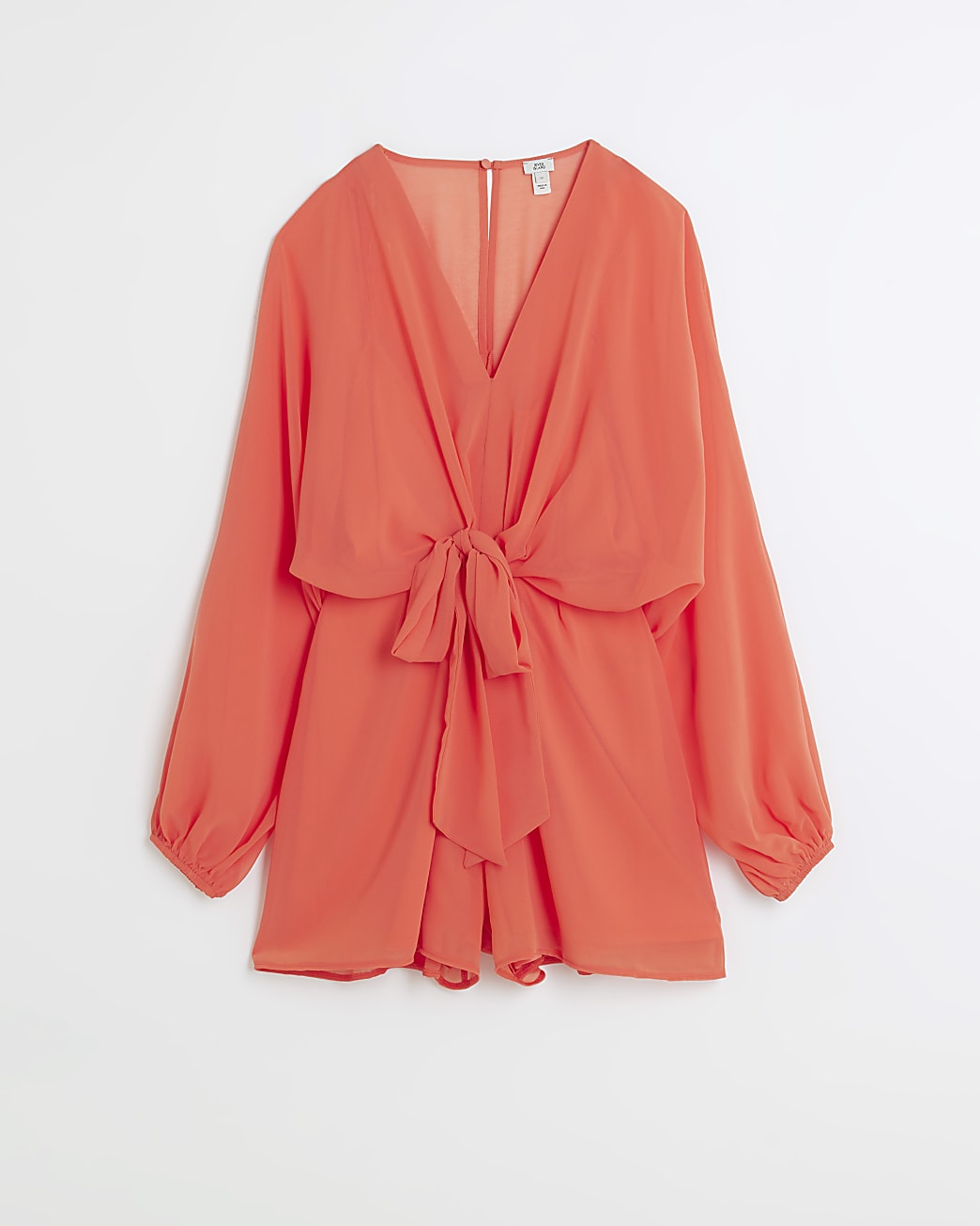 Coral chiffon balloon sleeve playsuit