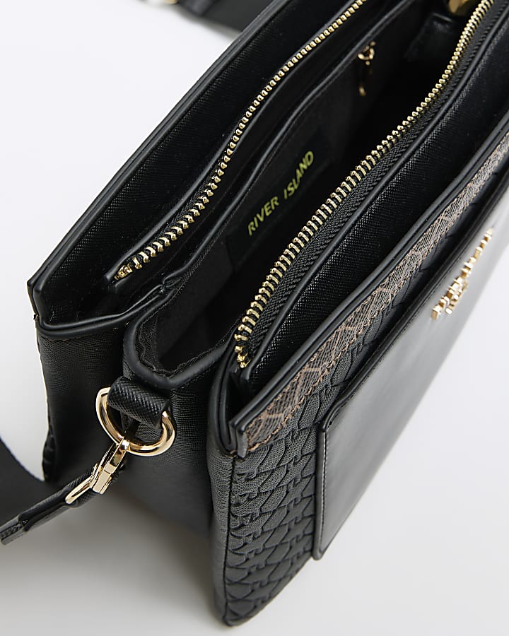 Black RI monogram pouch cross body bag