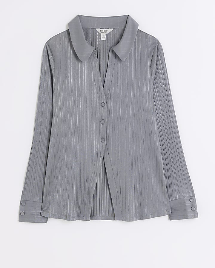 Grey plisse slinky shirt