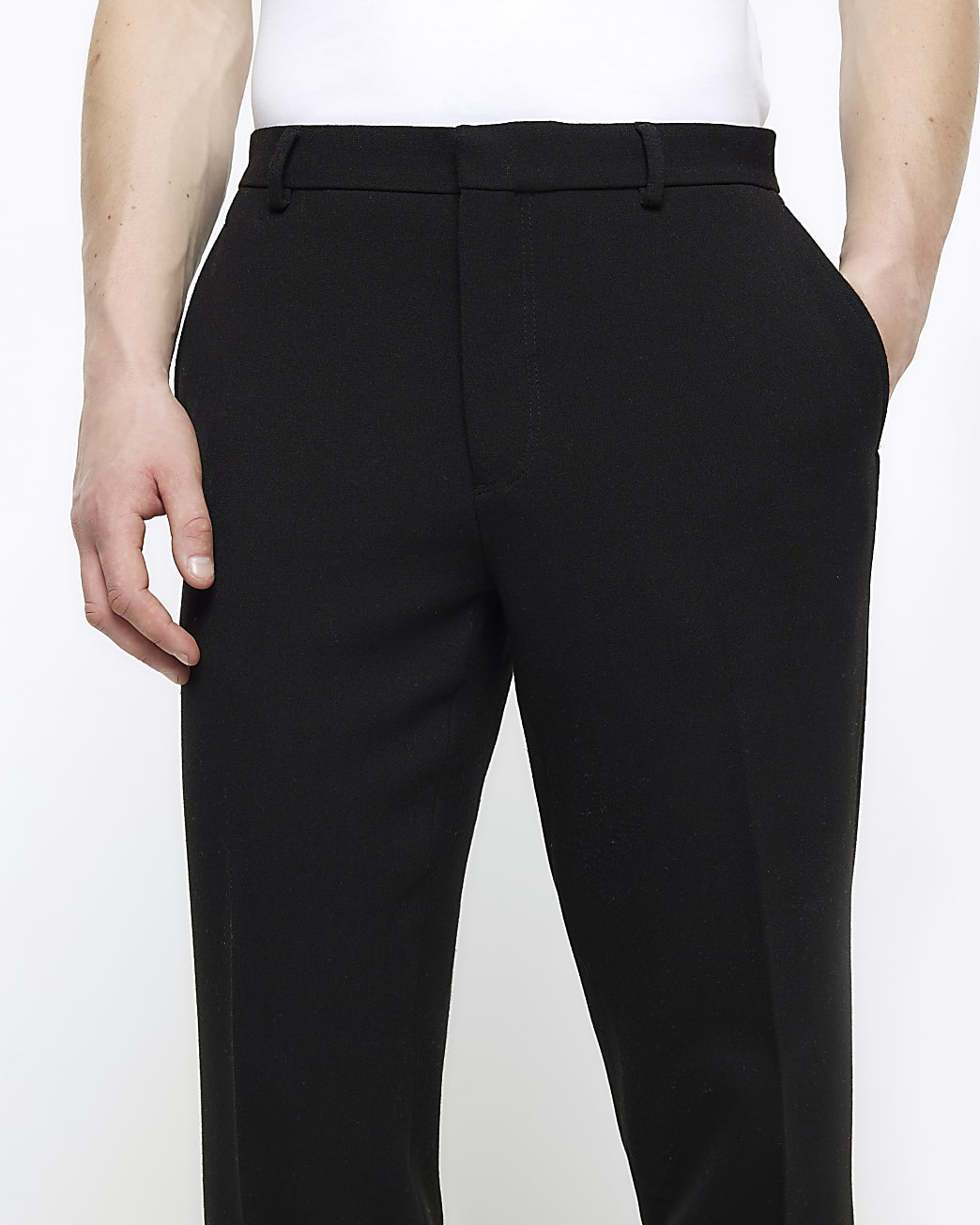 Black slim fit textured smart trousers