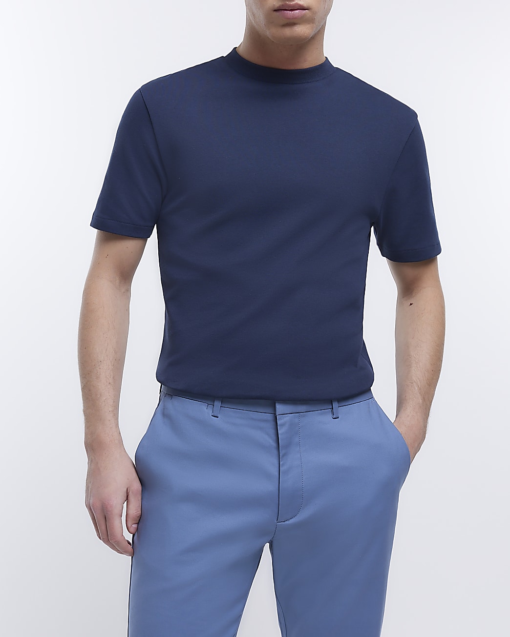 Blue slim fit smart chino trousers
