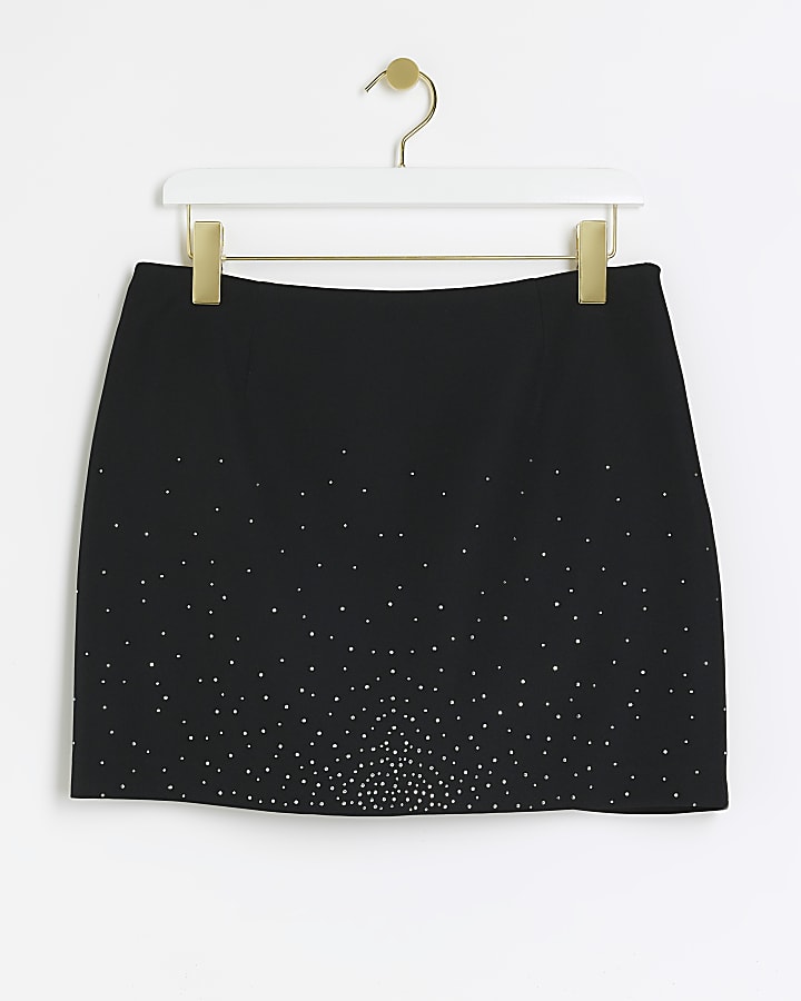 Black embellished mini skirt