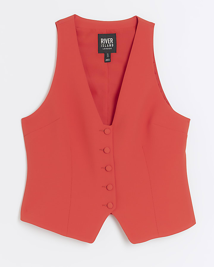 Red button front waistcoat