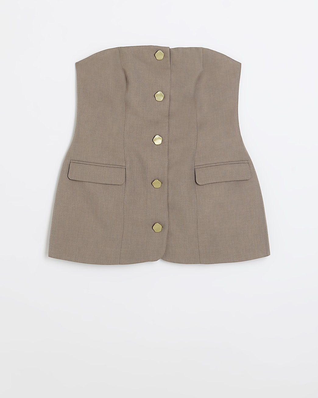 Brown bandeau button top