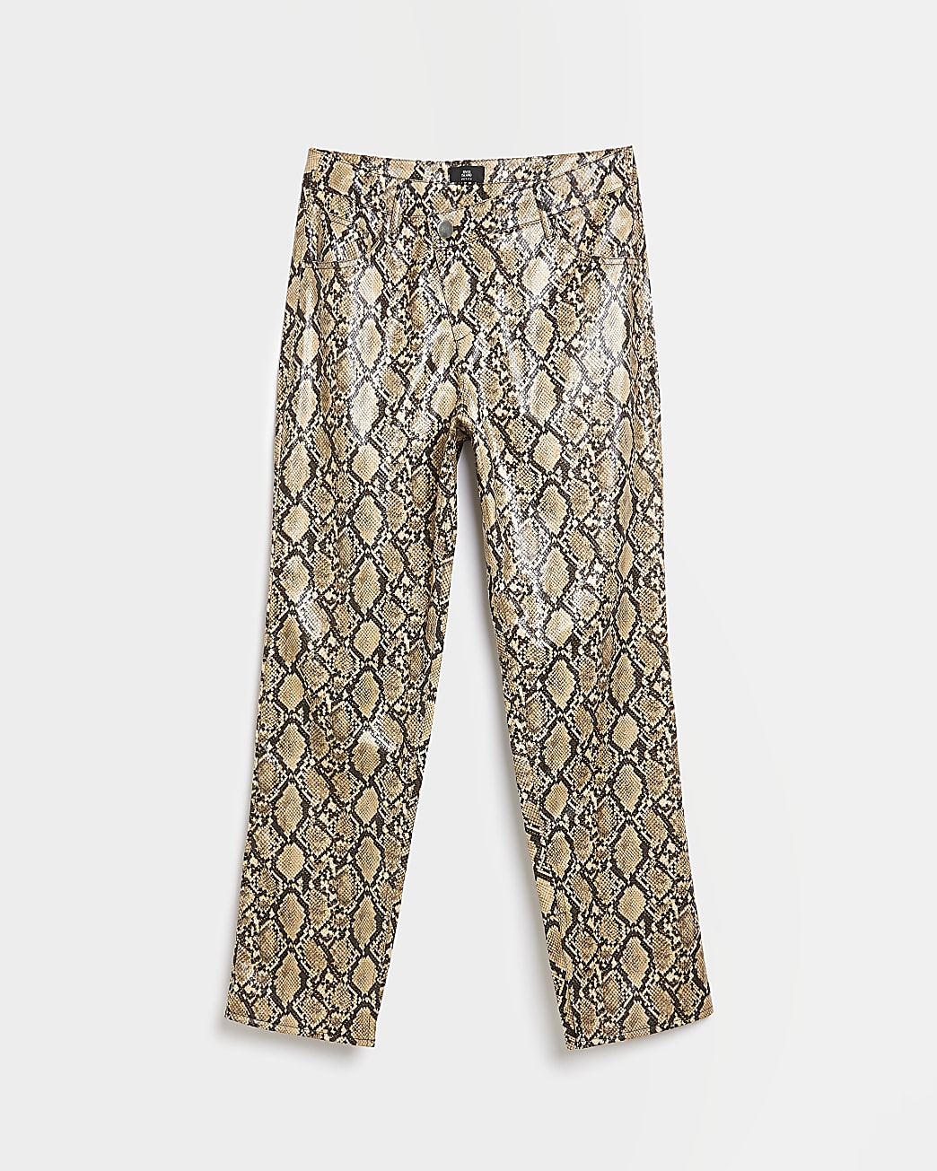 Petite brown printed faux leather trousers
