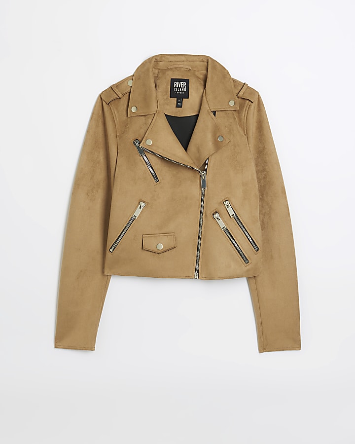 Brown faux suede Biker Jacket