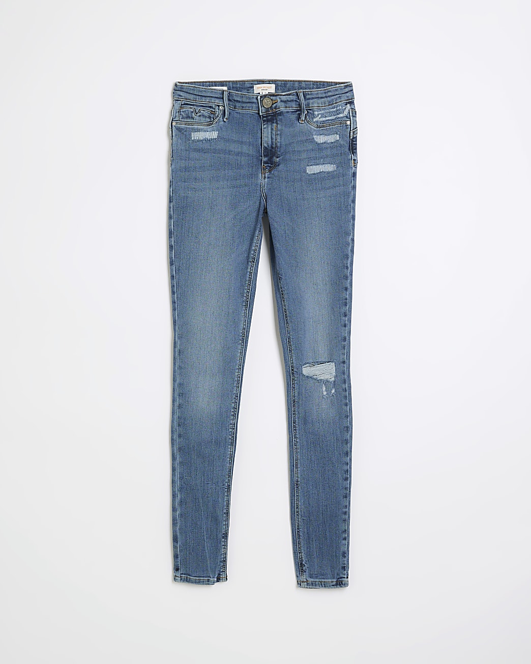 Tall blue mid rise ripped skinny jeans