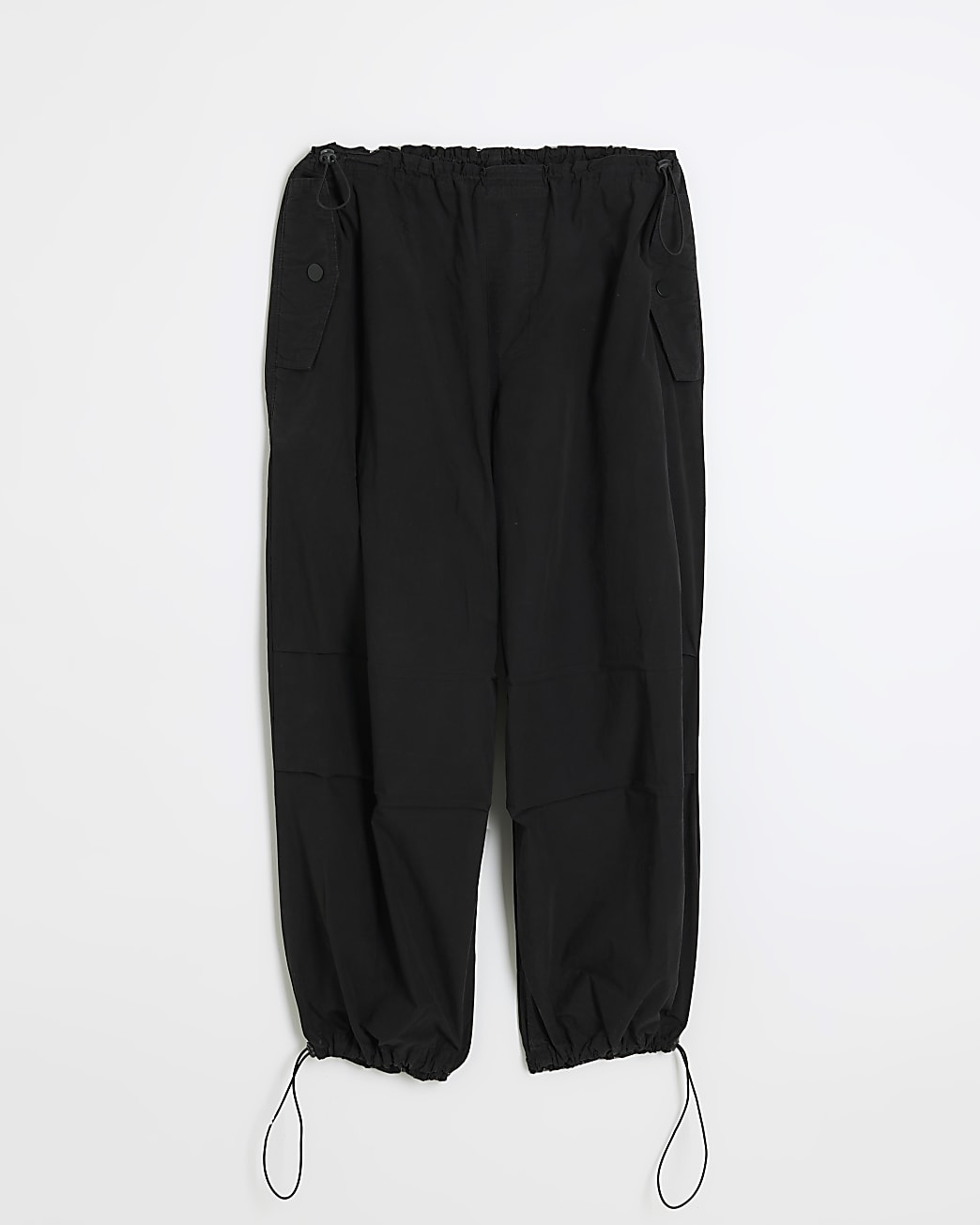 Petite black low rise parachute trousers