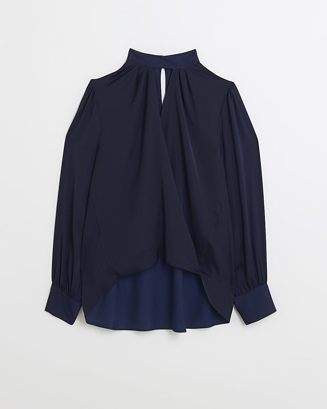 Navy satin cut out detail blouse