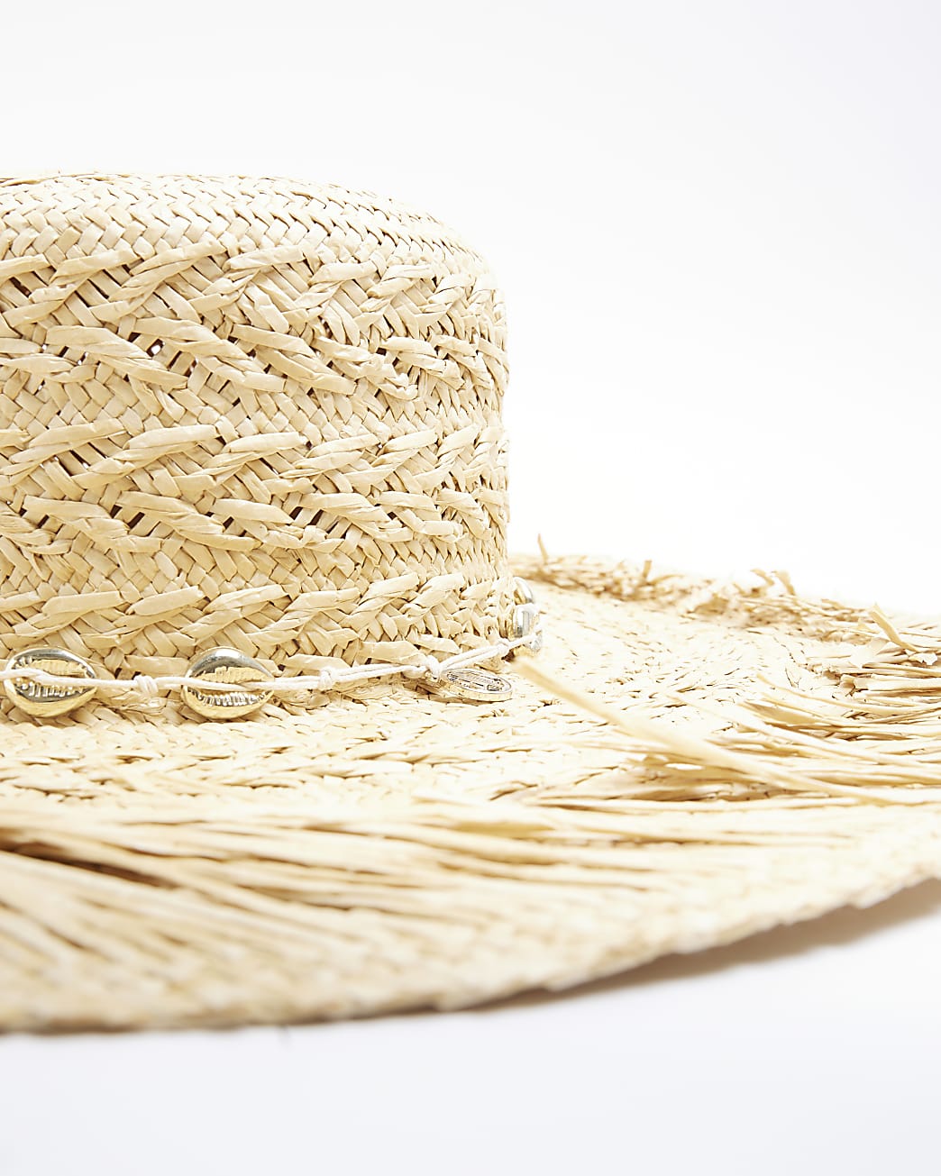 Beige woven straw seashell hat