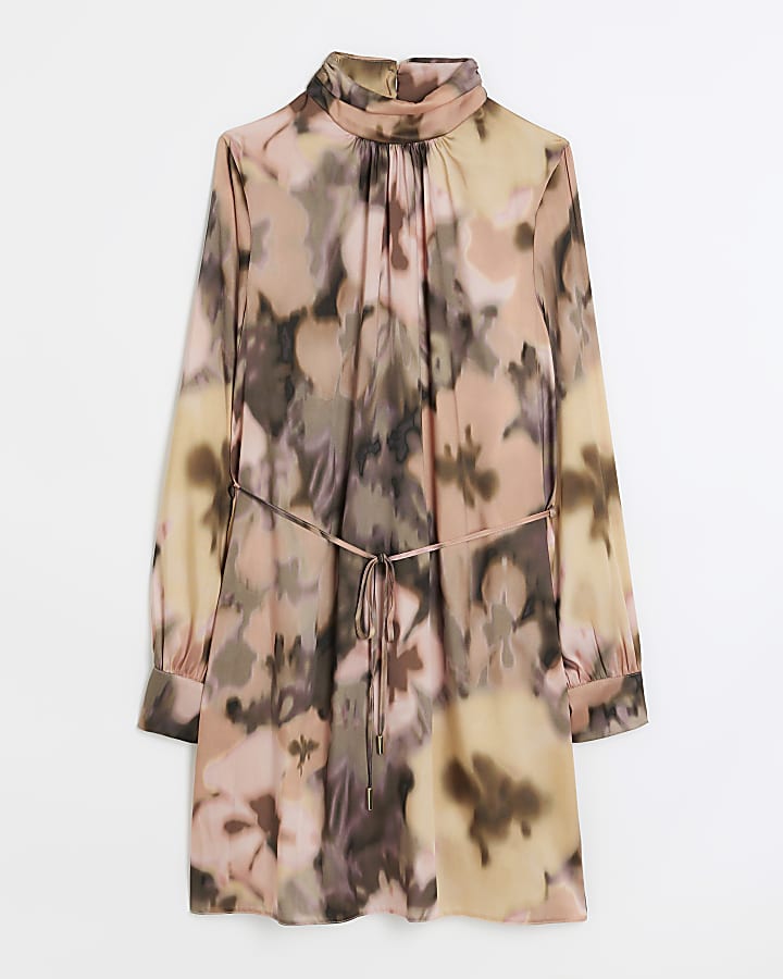 Pink floral tie waist shift mini dress