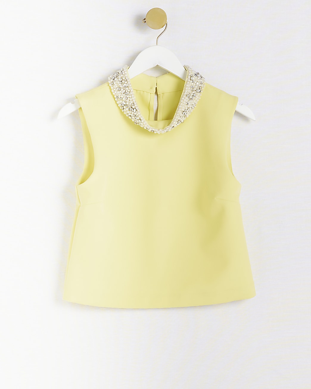 Yellow embellished collar sleeveless top