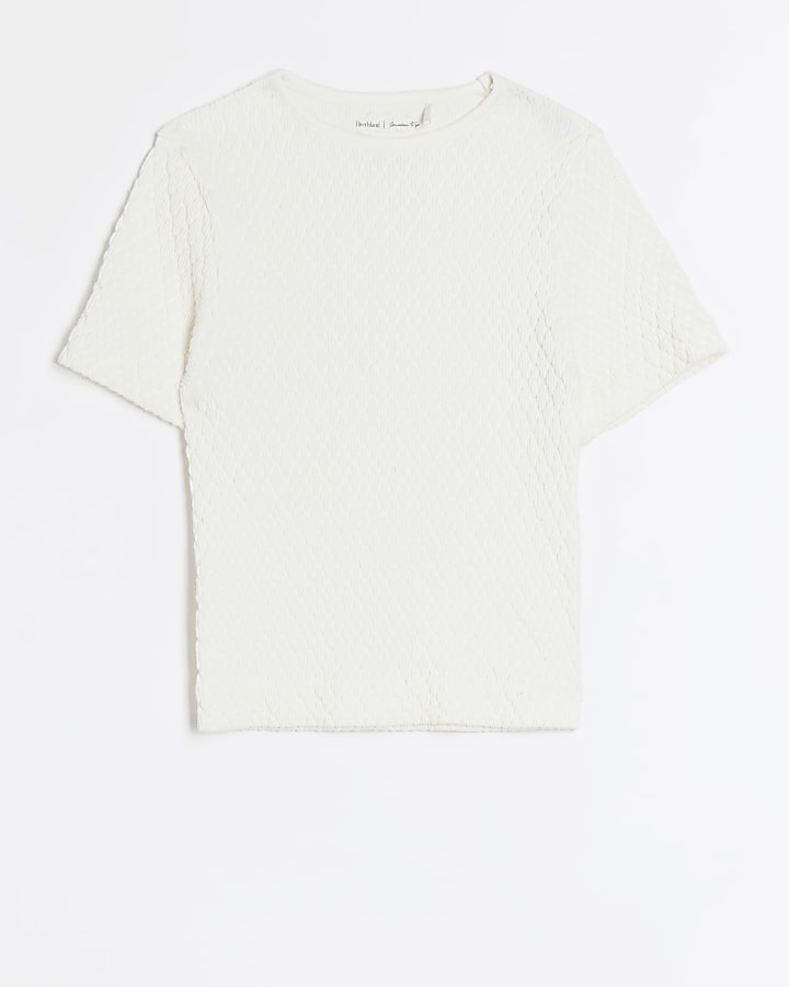 Cream textured seamless crop t-shirt
