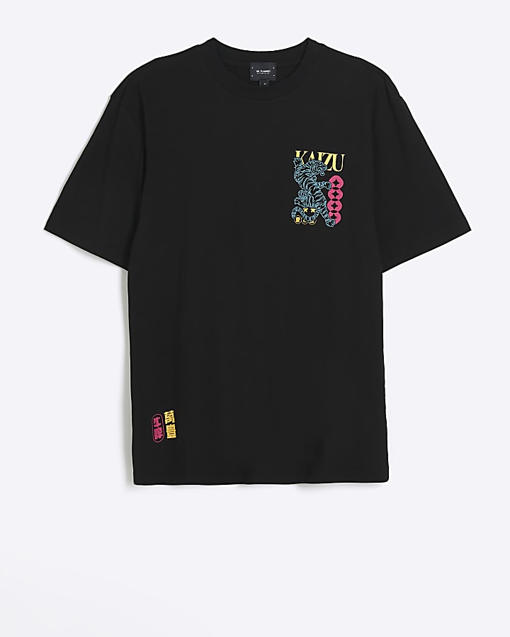 Black regular fit tiger graphic t-shirt