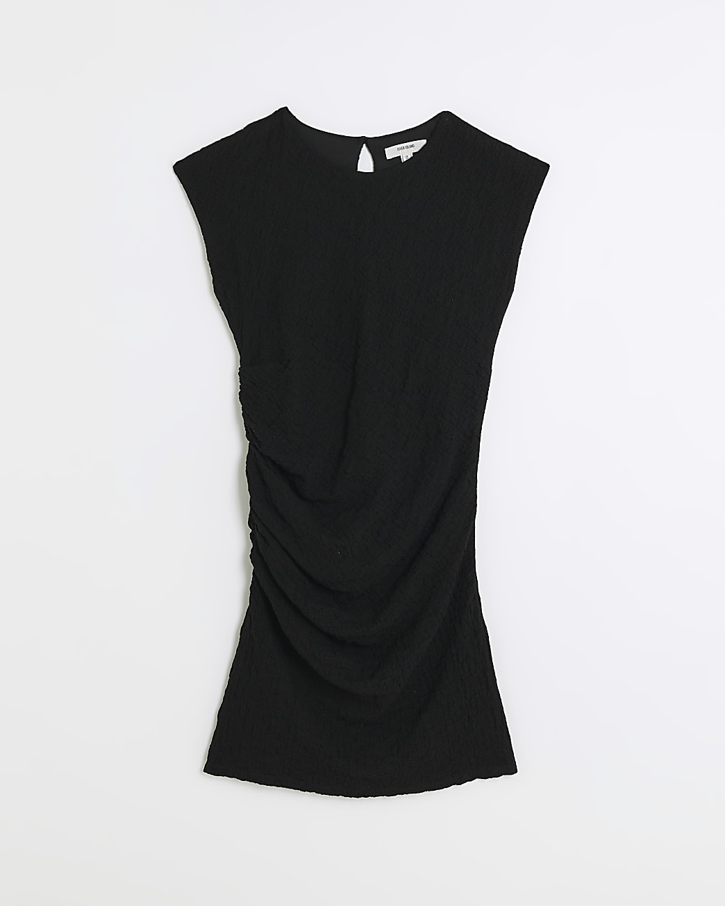 Black textured ruched bodycon mini dress