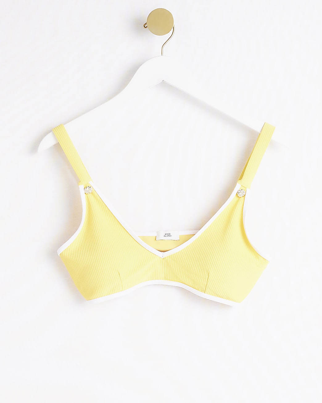 Yellow ribbed button bikini top
