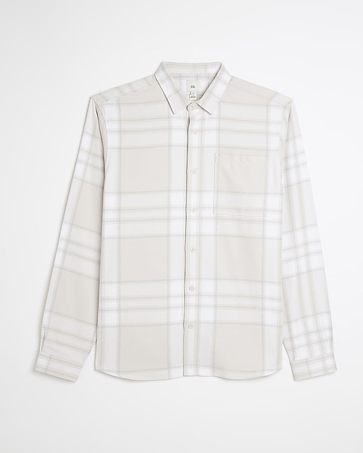Ecru regular fit twill check shirt