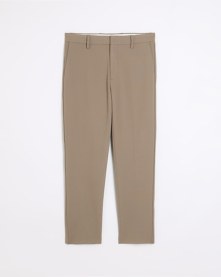 Beige slim fit waffle smart trousers
