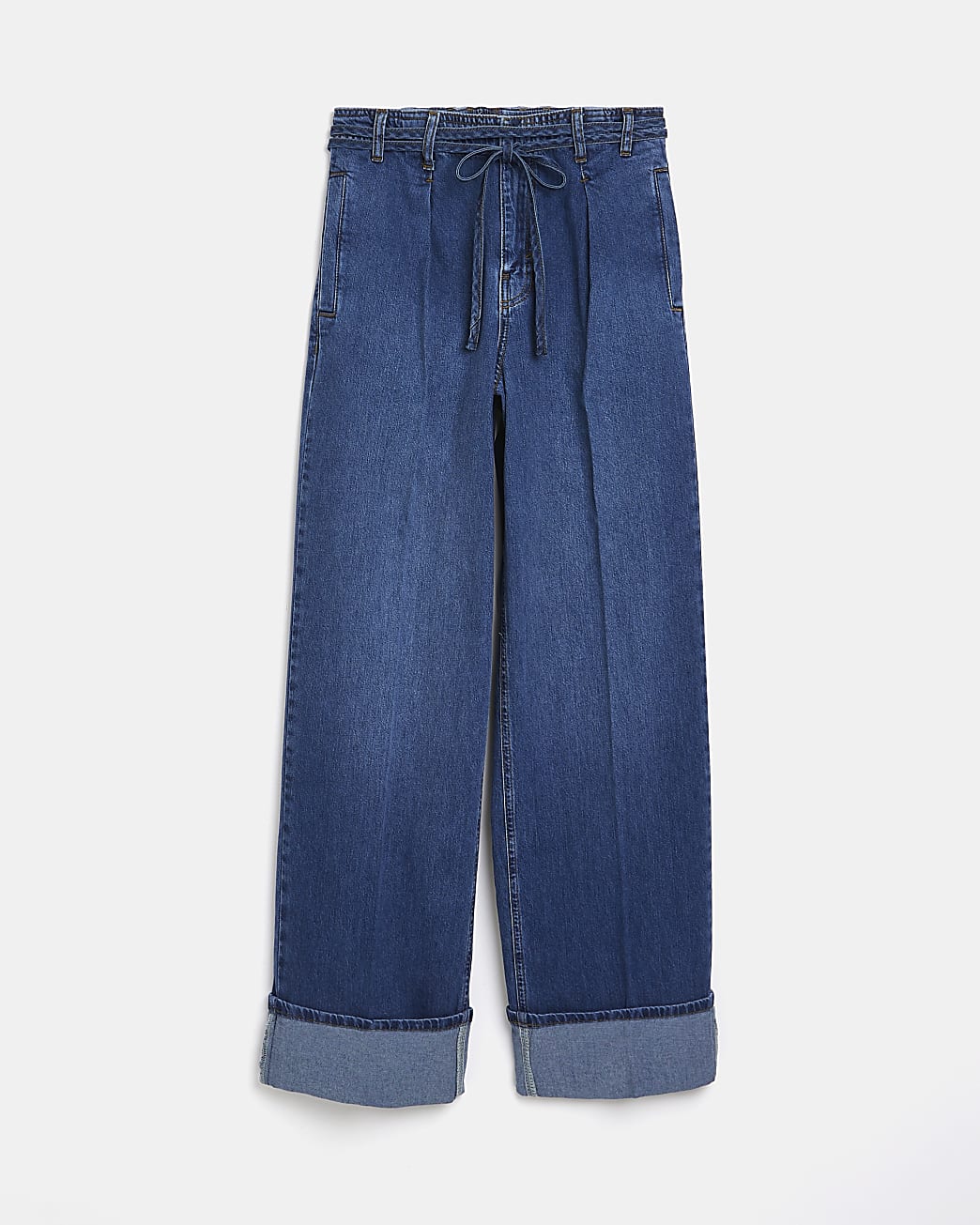 Blue high waisted straight leg jeans