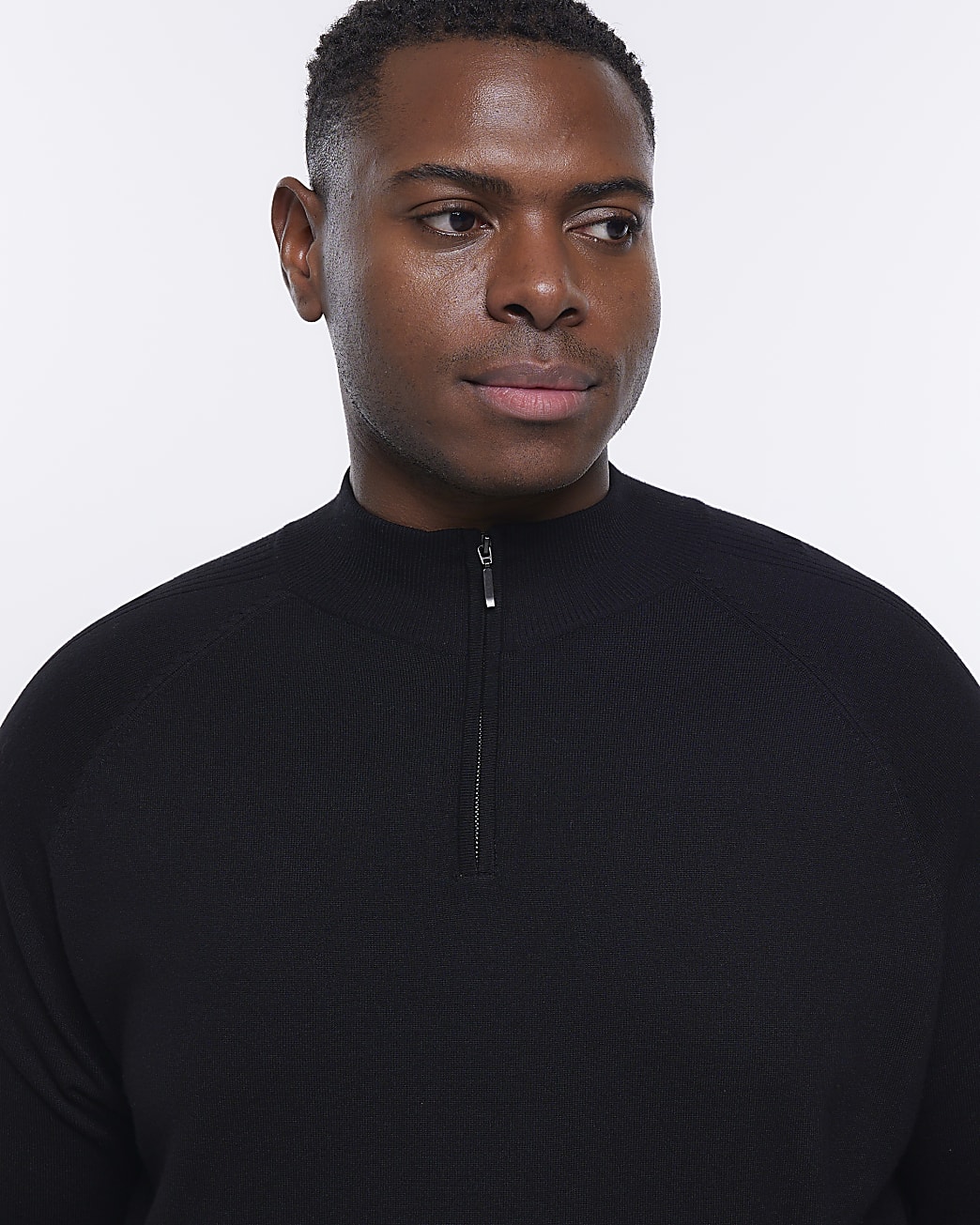 Big & Tall black slim fit zip knitted jumper