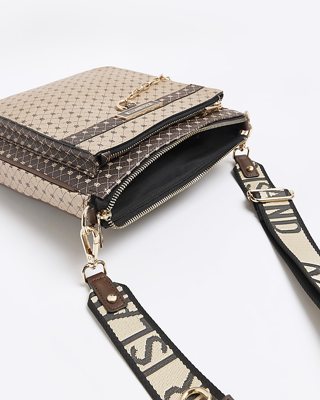 Brown RI monogram messenger bag