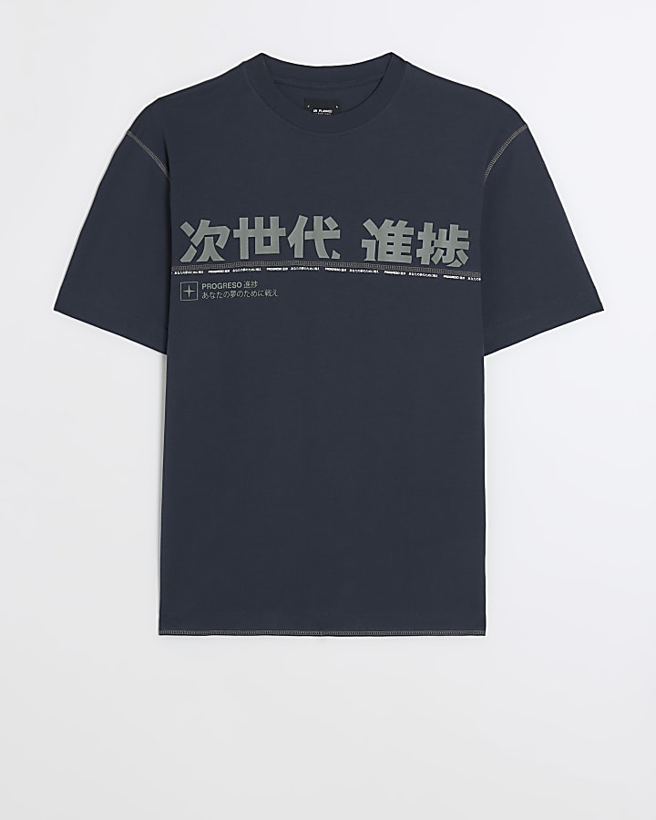 Black regular fit Japanese graphic t-shirt