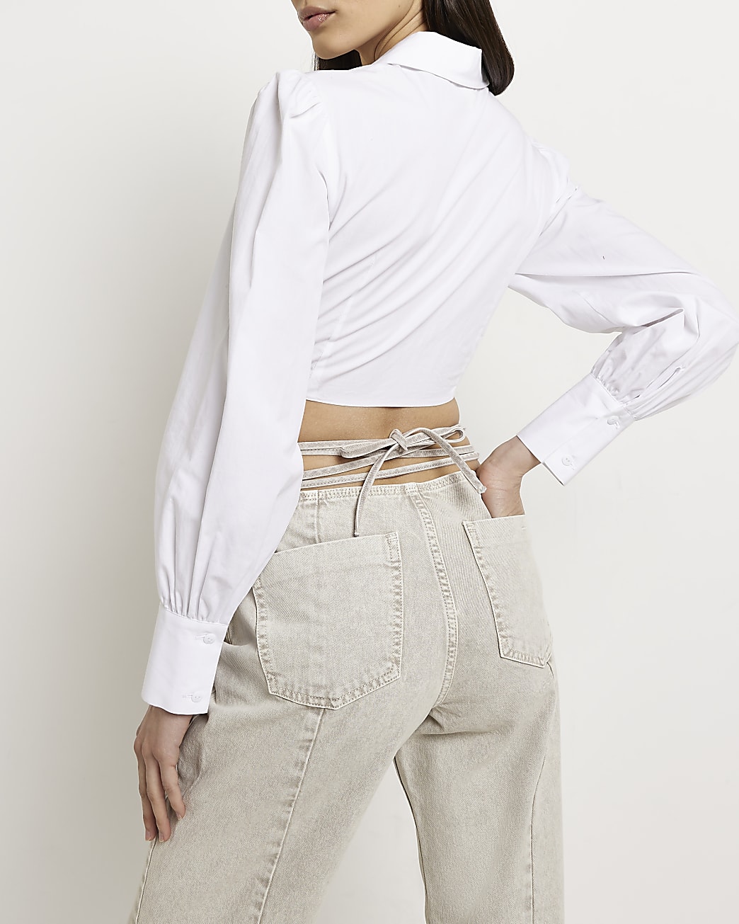 Grey high waisted straight leg jeans