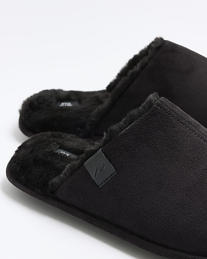 Black suedette slippers