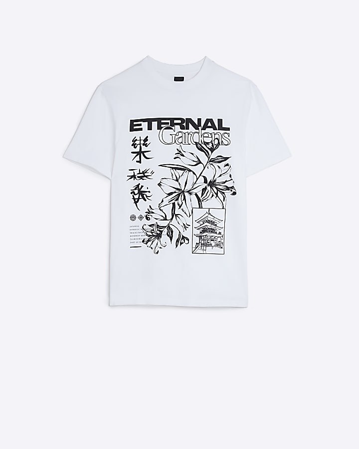 White slim fit Japanese graphic t-shirt