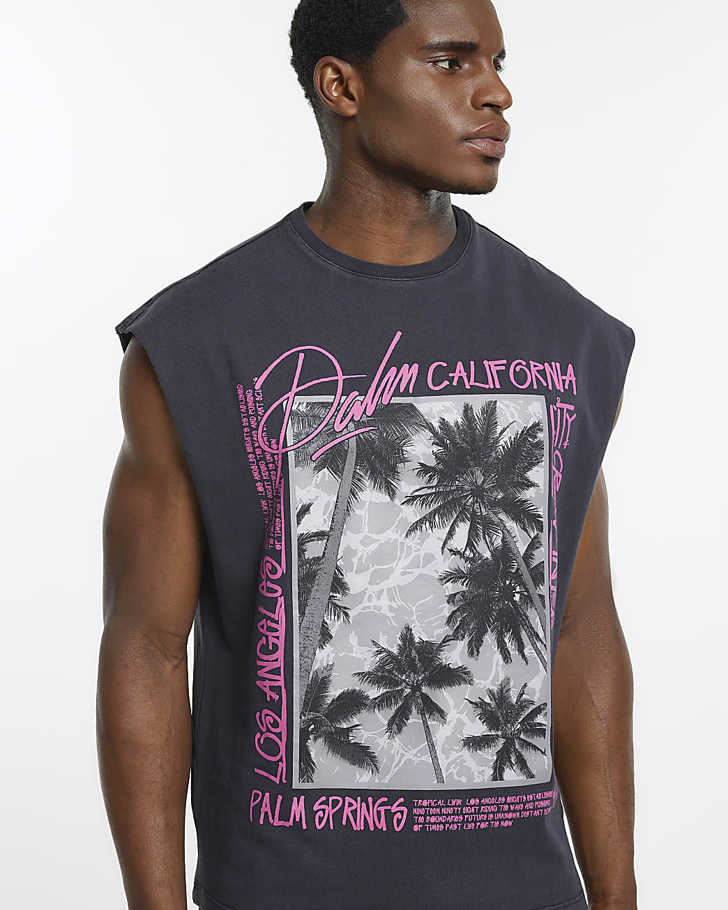 Black regular fit graphic print vest