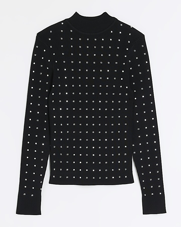 Black diamante long sleeve top