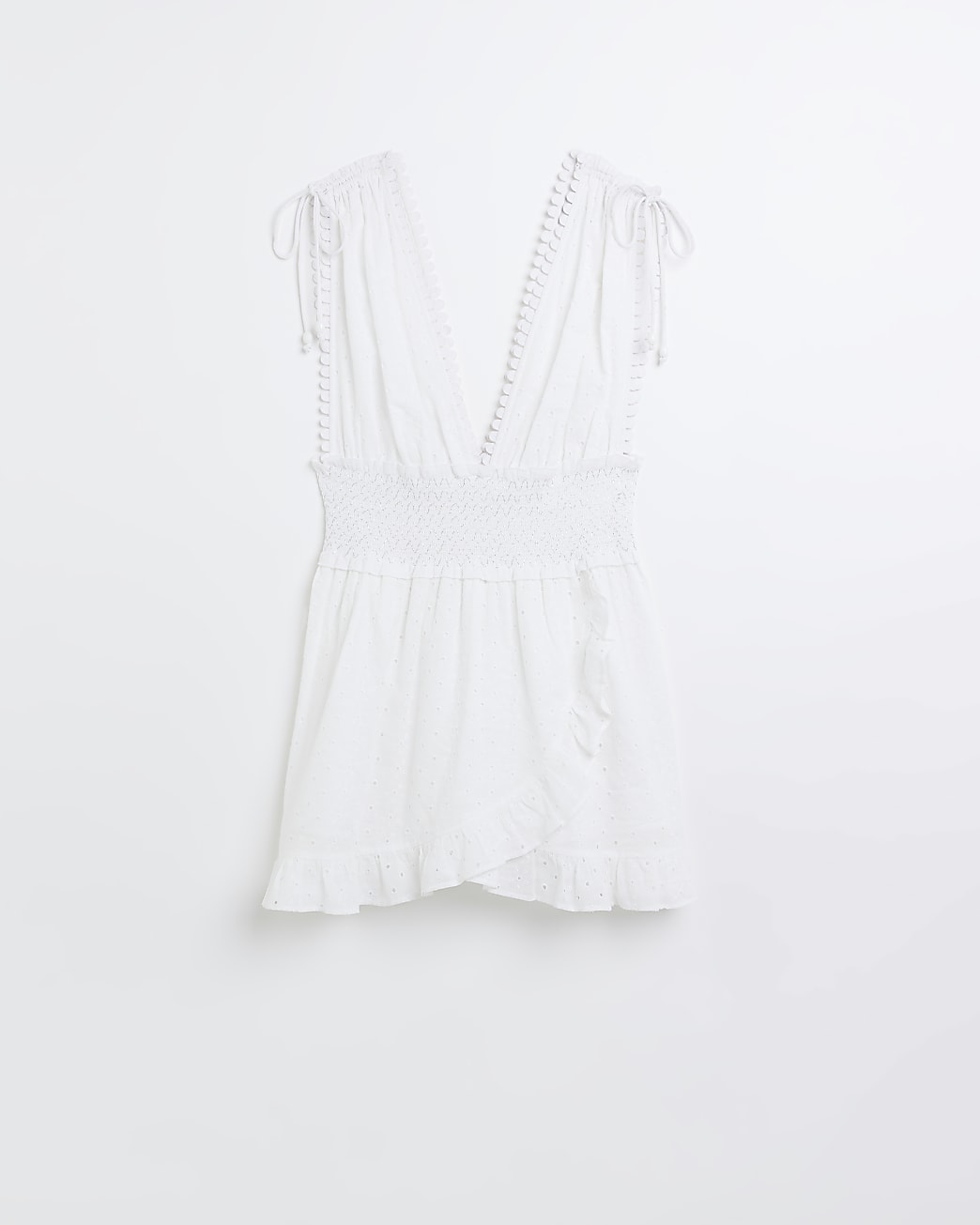 White Plunge Broderie Playsuit