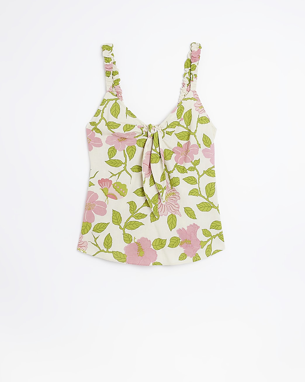 Cream floral linen bow cami top